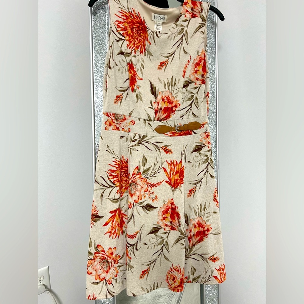 Tan floral sleeveless Aline dress